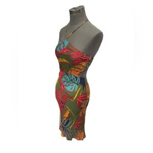 Olivaceous halter cutout colorful rayon dress S